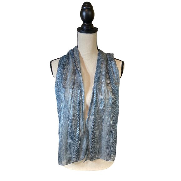 Womens Rectangle Scarf Blue Snake Print Lightweight Sheer Mob Wife - Picture 2 of 6